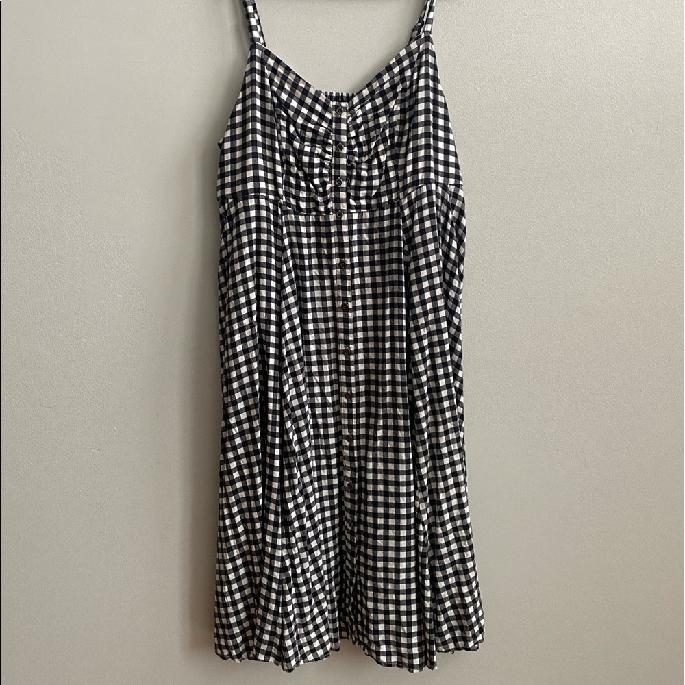 BLACK AND WHITE GINGHAM CHALLIS MIDI DRESS